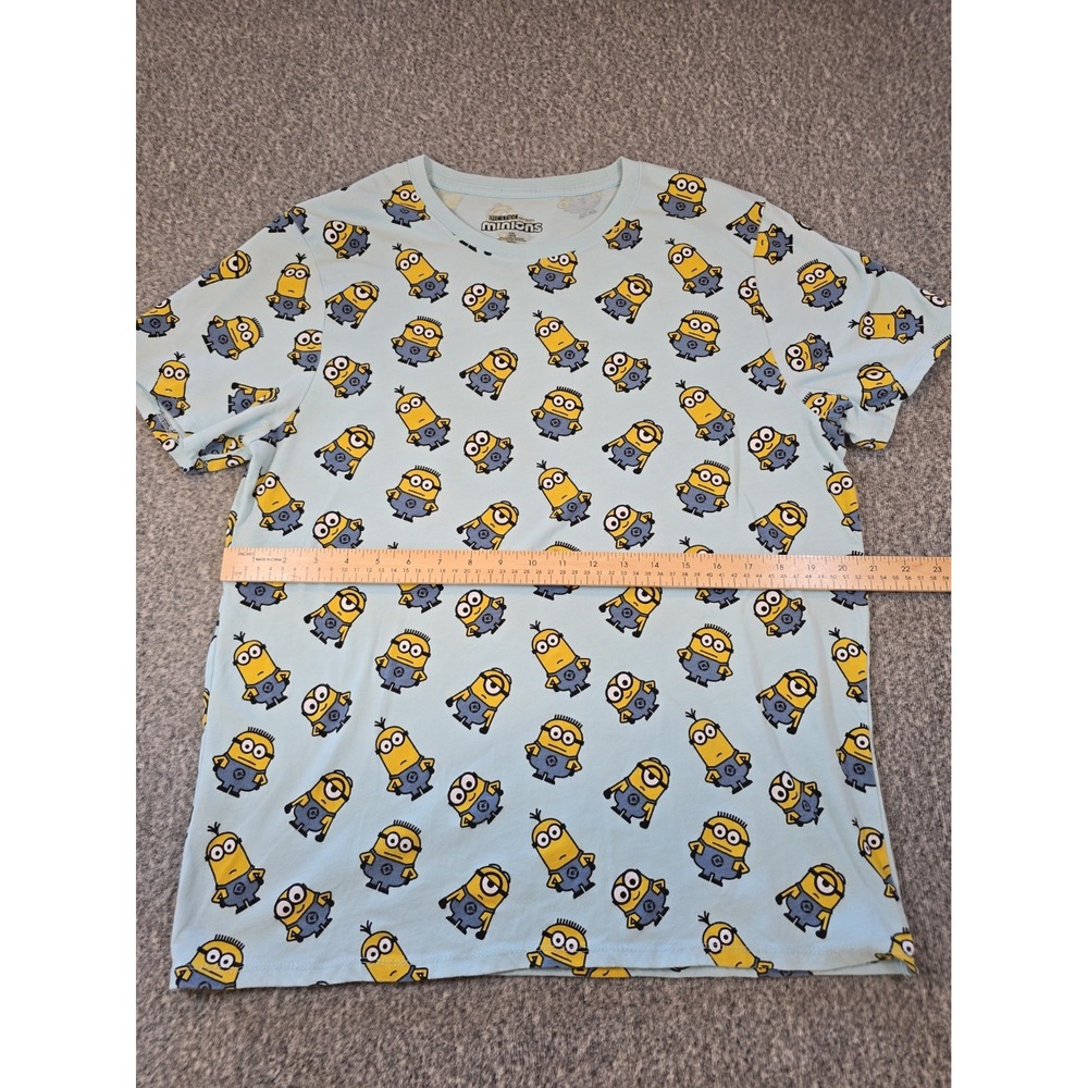 Minions Mens All Over Print T Shirt Size L Light Blue Graphic Crew Neck Tee